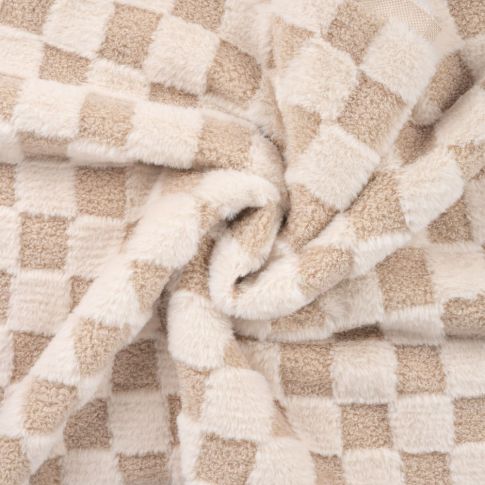 Tissu Fausse fourrure à carreaux Beige