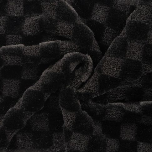 Tissu Fausse fourrure à carreaux Noir