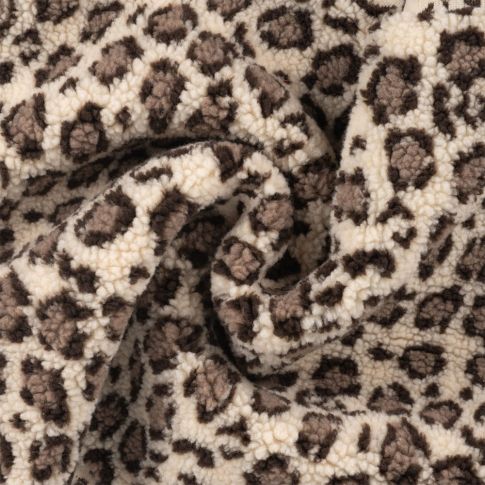 Tissu Bouclette Léopard sur fond Beige
