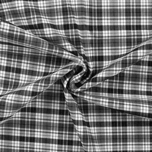 Tissu Bengaline stretch Joshua carreaux noirs sur fond Blanc