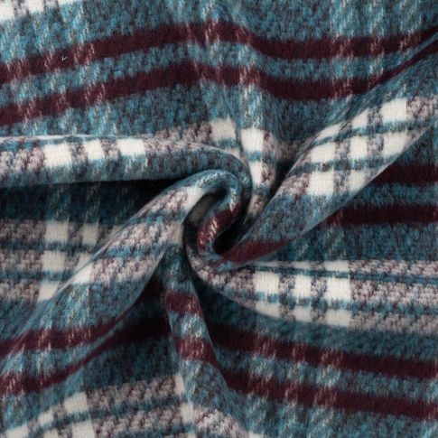 Tissu Laine mélangé motif Tartan sur fond Bleu canard