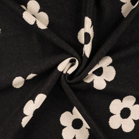 Tissu Maille Jersey imprimé Fleurs sur fond Noir