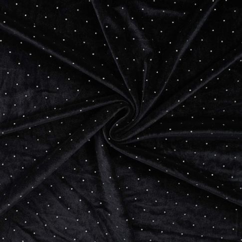 Tissu Jersey Velours Lunaria strass Argentés sur fond Noir