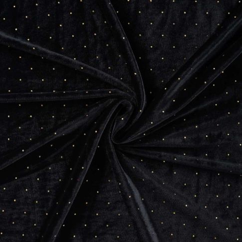 Tissu Jersey Velours Lunaria strass Dorés sur fond Noir