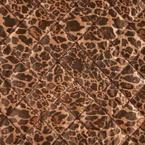 Tissu Doudoune matelassé Malia réversible léopard Marron sur fond Camel