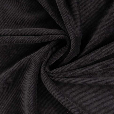 Tissu Velours Côtelé lavé  Eden envers fausse fourrure uni  Noir