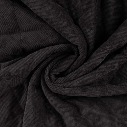 Tissu Velours Côtelé matelassé Ylona envers fausse fourrure uni Noir