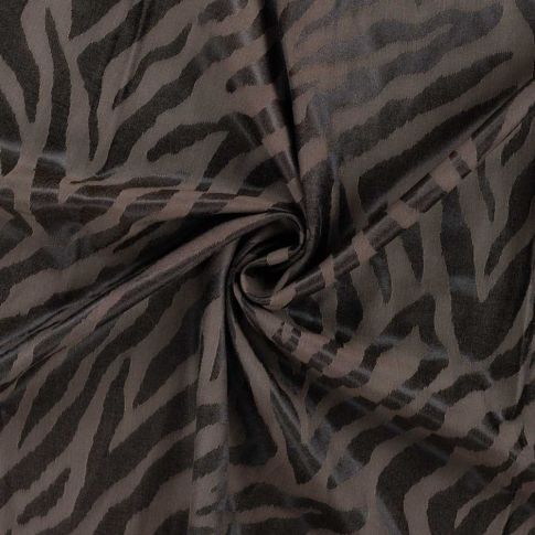 Tissu Polyviscose Kaia zebré Noir sur fond Marron chocolat