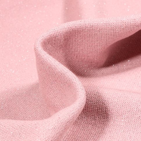 Tissu Bord côte uni pailleté  Rose blush