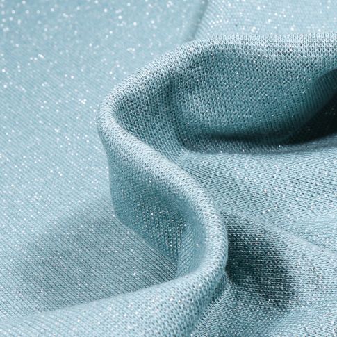 Tissu Bord côte uni pailleté  Bleu ciel