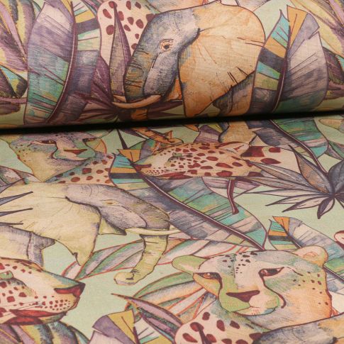 Tissu Toile Transat Dralon Têtes d'animaux sur fond Beige