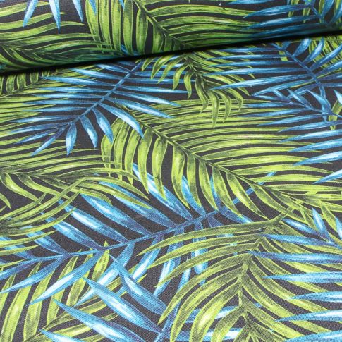 Tissu Toile Transat Palm's sur fond Noir