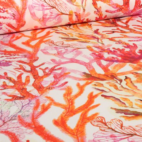 Toile Transat Dralon impression digitale Corail sur fond Ecru