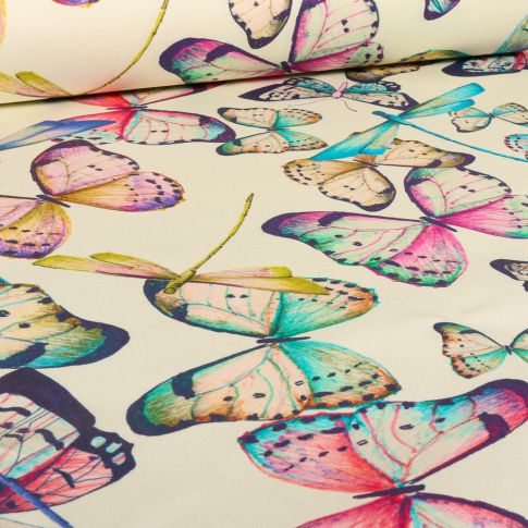 Toile Transat Dralon Libellules et papillons sur fond Ecru