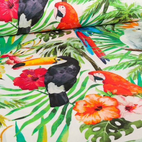 Tissu Toile Transat impression digitale Rio sur fond Ecru