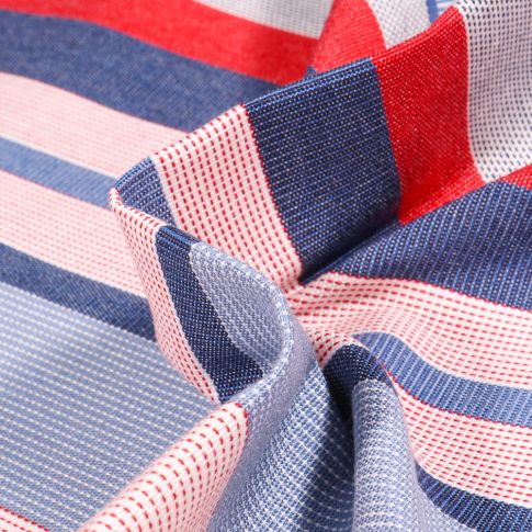 Tissu Toile extérieure Dralon Grande largeur Rayures Etretat sur fond Bleu marine