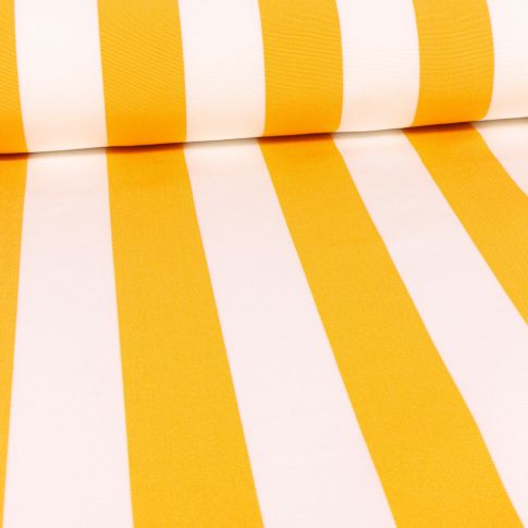Tissu Toile Transat Rayures jaunes sur fond Blanc