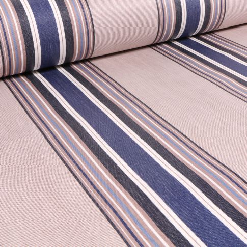 Tissu Toile extérieure Dralon Rayures fines et épaisses sur fond Bleu