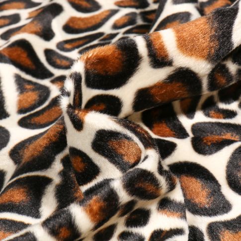 Tissu Velours Peau de bête  Giraphe sur fond Blanc cassé