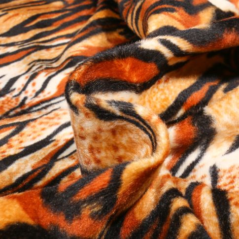 Tissu Velours Peau de bête Tigre sur fond Fauve