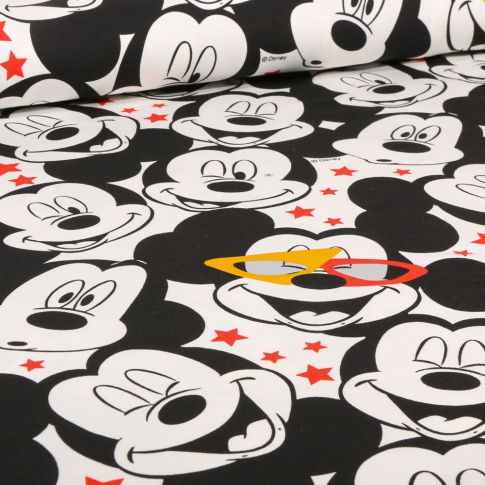 Tissu Jersey Coton sous licence Mickey Star sur fond Blanc