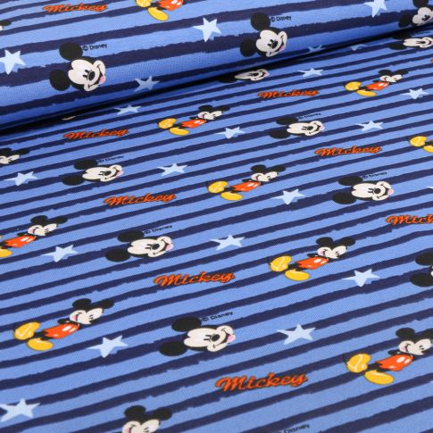 Tissu Jersey Coton sous licence Mickey sur fond Bleu