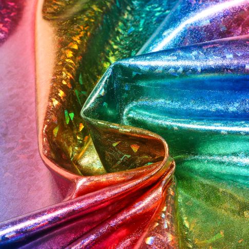 Tissu Jersey Lycra lamé Rainbow sur fond Multicolore