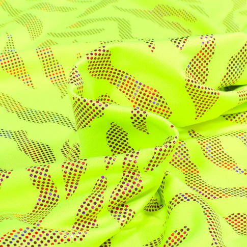 Tissu Jersey Lycra Zébra métalissé sur fond Jaune fluo