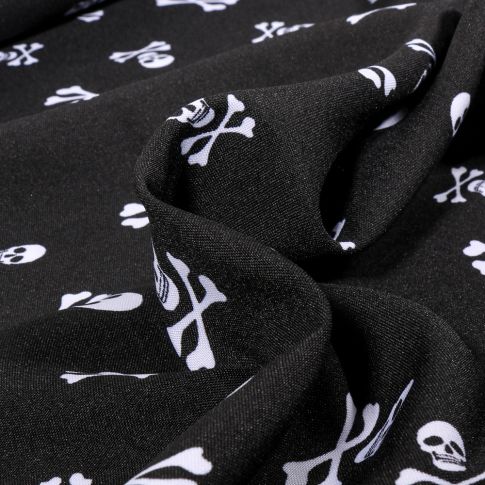 Tissu Burlington Tête de mort White sur fond Noir