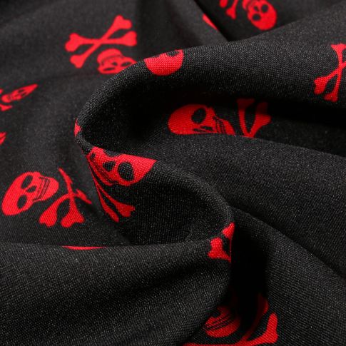 Tissu Burlington Tête de mort Red sur fond Noir