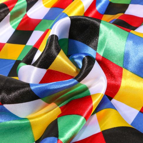 Tissu Satin Carnaval Losange multicolores sur fond Blanc