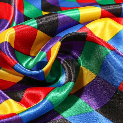 Tissu Satin Carnaval Losange multicolores sur fond Violet