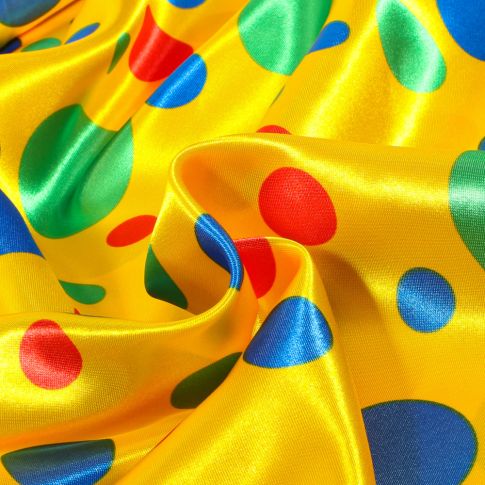 Tissu Satin Carnaval Pois multicolores sur fond Jaune