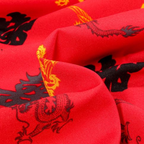 Tissu Burlington Dragon Khan sur fond Rouge