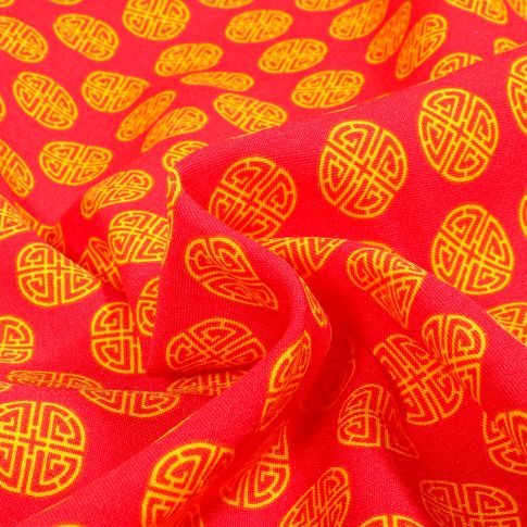 Tissu Burlington Symbole rond asiatique sur fond Rouge