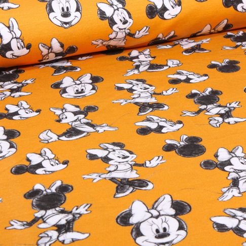 Tissu Jersey Coton sous licence Miss Minnie sur fond Jaune