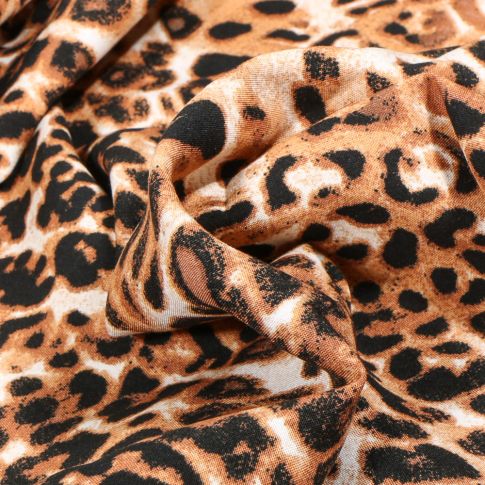 Tissu Viscose Félins sur fond Fauve