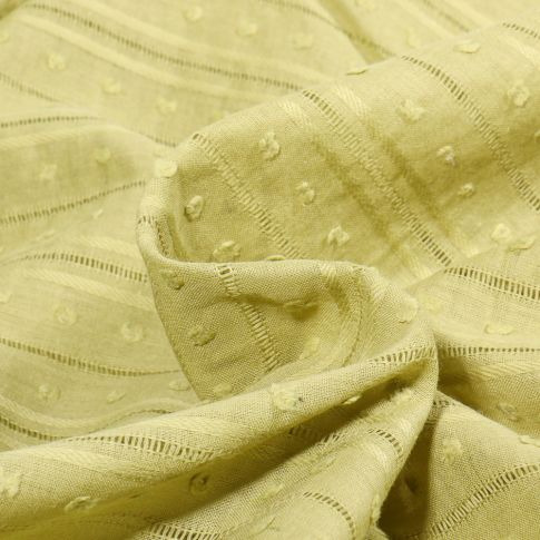 Tissu Voile de Coton brodé ajouré Dobby sur fond Vert amande