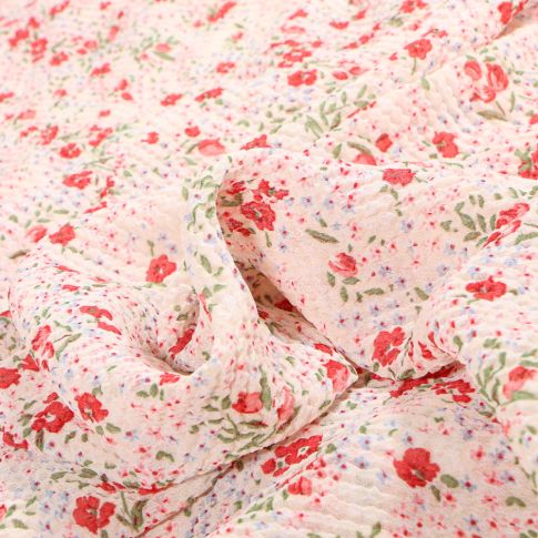 Tissu Mousseline gaufré Fleurs vintage sur fond Beige clair