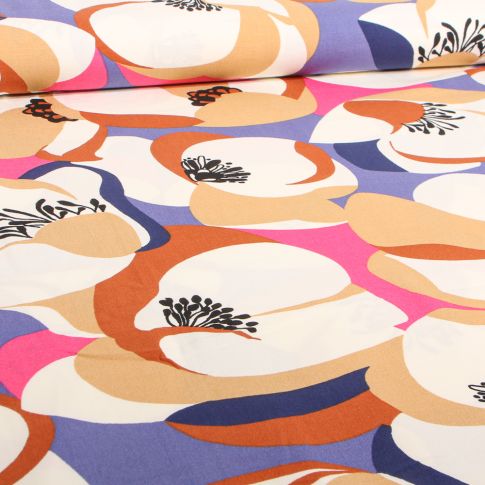 Tissu Viscose stretch Coqueli sur fond Lilas