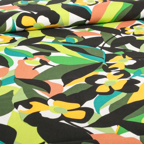 Tissu Viscose stretch Marya vert sur fond Blanc