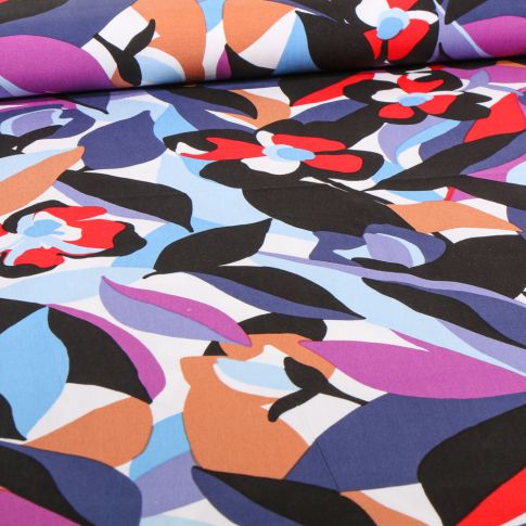 Tissu Viscose stretch Marya violet sur fond Blanc