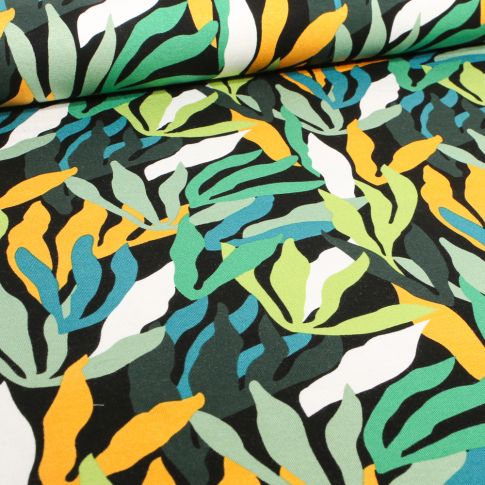 Tissu Jersey Viscose  Algua vert sur fond Noir