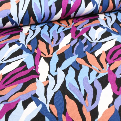 Tissu Jersey Viscose  Algua violet sur fond Noir