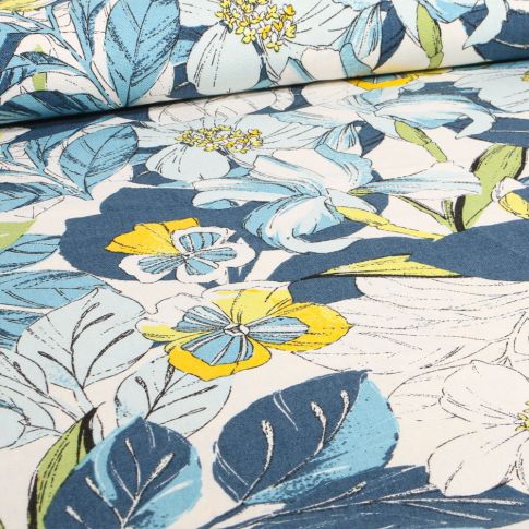Tissu Lin Viscose Pria sur fond Bleu