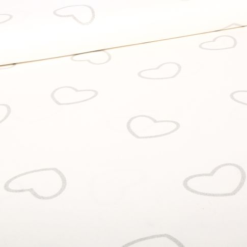 Tissu Coton Satiné extensible Cœurs argentés sur fond Blanc