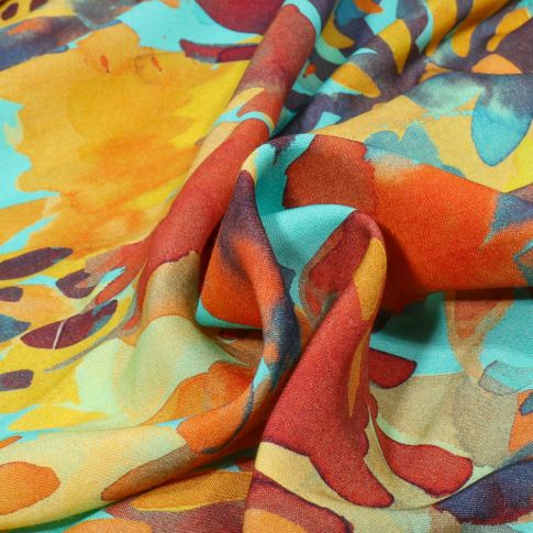 Tissu Viscose aquarelle sur fond Bleu