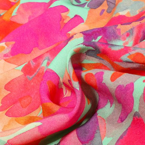 Tissu Viscose aquarelle sur fond Rose
