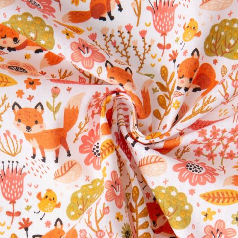 Tissu Coton imprimé Foxy herault sur fond Blanc
