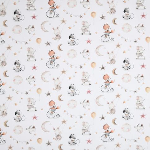 Tissu  Coton imprimé Animaux Circus sur fond Blanc